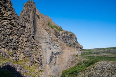 Kuzey İzlanda Vatnajokull Ulusal Parkı 'ndaki Jokulsargljufur Kanyonu' ndaki yankı kayaları veya Hljodaklettar