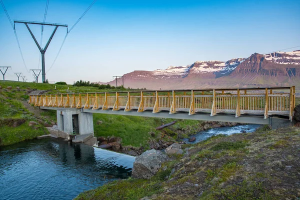 Líneas Eléctricas Puente Presa Paisaje Reydarfjordur Este Islandia — Foto de Stock