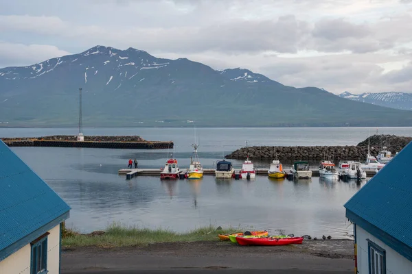 Vista Sul Porto Hrisey Eyjafjordur Nel Nord Dell Islanda — Foto Stock