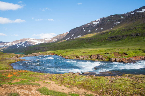 River Fjardara in Seydisfjordur fjord in east Iceland