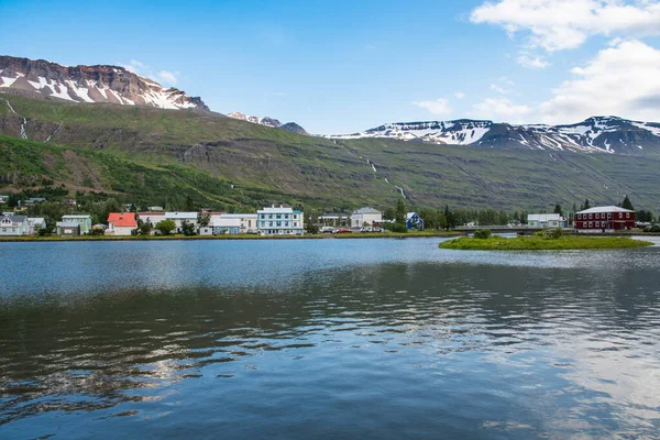 一个夏日 冰岛东部的Seydisfjordur镇 — 图库照片