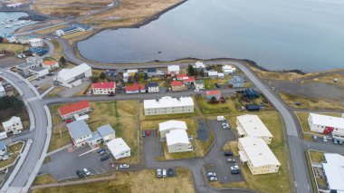 Aerial view of town of Hofn in hornafjordur in south Iceland