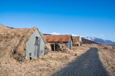 Sel 'in Vatnajokull Ulusal Parkı' ndaki Skaftafell tepelerindeki eski çiftlik evi.