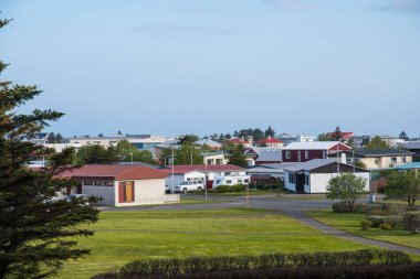 Town of Hofn in Hornafjordur in South Iceland on a sunny summer day