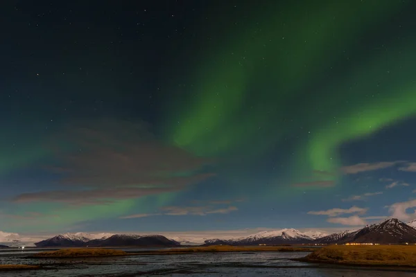 Beautiful Northern Lights Beautiful Evening South Iceland — стоковое фото