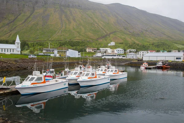 Sudureyri Island Juli 2021 Fiskebåtar Hamnen — Stockfoto