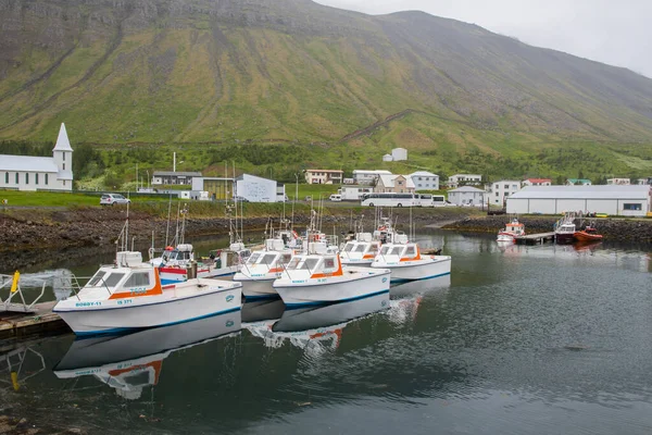 Sudureyri Iceland July 2021 Fishing Boats Port Zdjęcia Stockowe bez tantiem