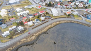 Aerial view of town of Hofn in hornafjordur in south Iceland