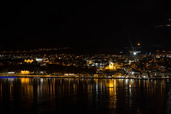 Noční Pohled Město Akureyri Severu Islandu — Stock fotografie