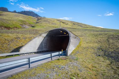 The entrance to the road tunnel of Almannaskard in east Iceland