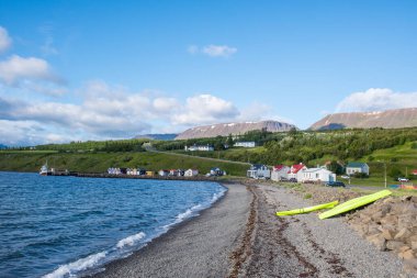 the coastline of village of Hjalteyri in North Iceland