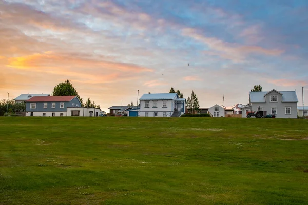Summer Sunset Village Island Hrisey North Iceland — Stok fotoğraf
