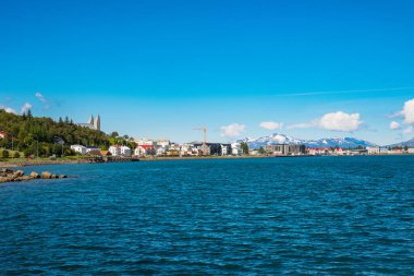 Kuzey İzlanda 'daki Akureyri kasabasının kıyı şeridi.