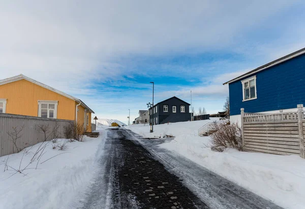 Byn Hrisey Norra Island Snöig Vinterdag — Stockfoto