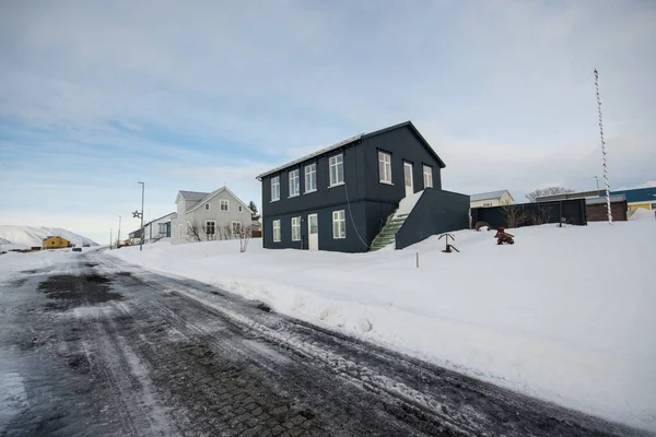 Byn Hrisey Norra Island Snöig Vinterdag — Stockfoto