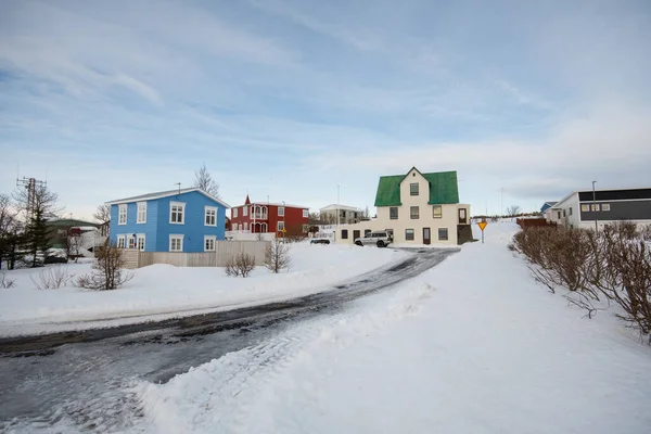 Byn Hrisey Norra Island Snöig Vinterdag — Stockfoto