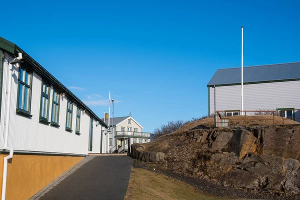 Velhos Armazéns Renovados Perto Porto Hofn Hornafjordur Sul Islândia — Fotografia de Stock