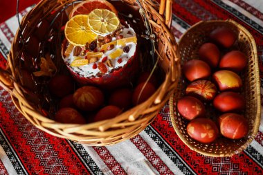 Paskalya yumurtası ve geleneksel ekmek sepeti.