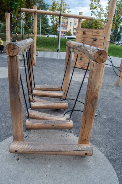 Children Wooden Playground Public Park Open Air — Stock Photo, Image