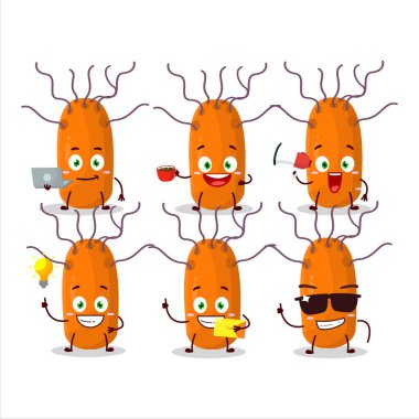 Duvinacovirus çizgi film karakteri ve çeşitli iş simgeleri. Vektör illüstrasyonu