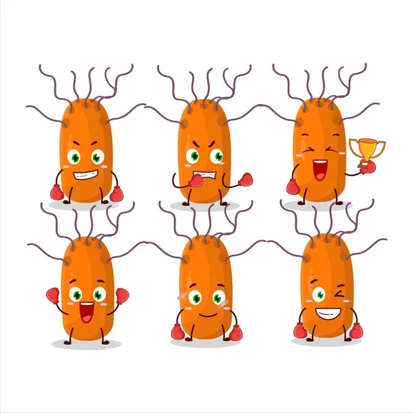 Sportif bir Duvinacovirüs boks sporu çizgi film maskotu tasarımı. Vektör illüstrasyonu