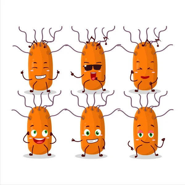 Müzikten hoşlanan duvinacovirus dansçı çizgi film karakteri görüntüsü. Vektör illüstrasyonu