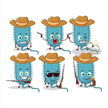 Şirin şapkalı havalı kovboy minacovirüs çizgi film karakteri. Vektör illüstrasyonu