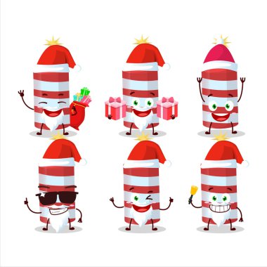 Noel Baba simgeleri ve kırmızı kestane fişeği çizgi film karakteri. Vektör illüstrasyonu