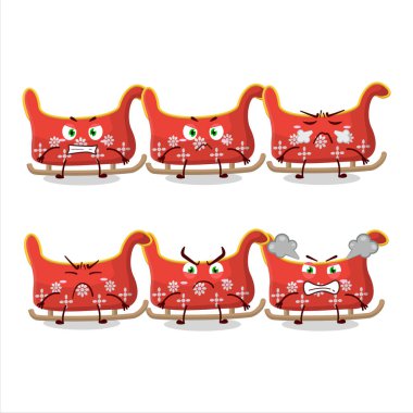 Ren geyiği kızağı çizgi film karakteri ve çeşitli kızgın ifadeler. Vektör illüstrasyonu