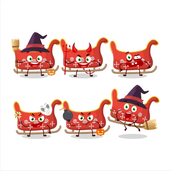 Halloween Expression Emoticons Cartoon Character Reindeer Sleigh Vector Illustration — Stock Vector