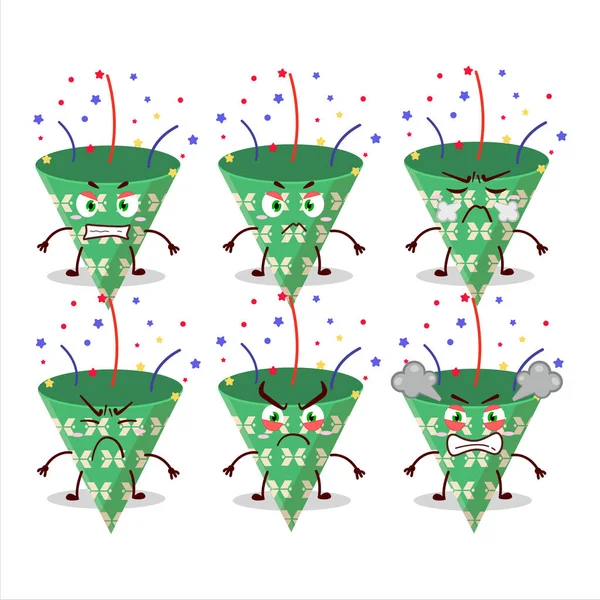 Koyu yeşil parti meraklısı, değişik sinirli ifadeleri olan konfeti çizgi film karakteri. Vektör illüstrasyonu
