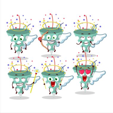 Konfeti karikatür dizaynlı yeşil parti meraklısı tatlı bir melek karakteri. Vektör illüstrasyonu