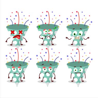 Konfeti çizgi film karakteri suratsız yeşil parti manyağı. Vektör illüstrasyonu