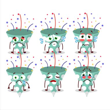 Yeşil parti delisi, üzgün suratlı bir çizgi film karakteri. Vektör illüstrasyonu