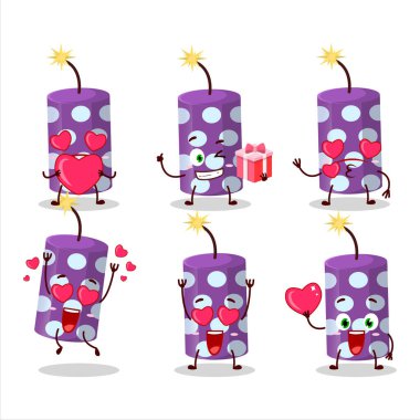 Mor kestane fişeği çizgi film karakteri. Sevgi ifadesi var. Vektör illüstrasyonu