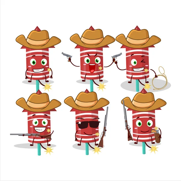 Cool Cowboy Roșu Rachete Artificii Personaj Desene Animate Pălărie Drăguță — Vector de stoc
