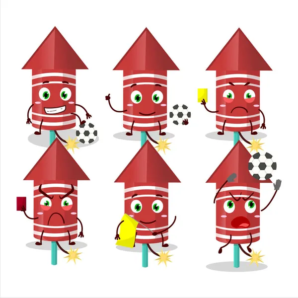 Red Rocket Firework Cartoon Character Working Football Referee Vector Illustration — Stock Vector
