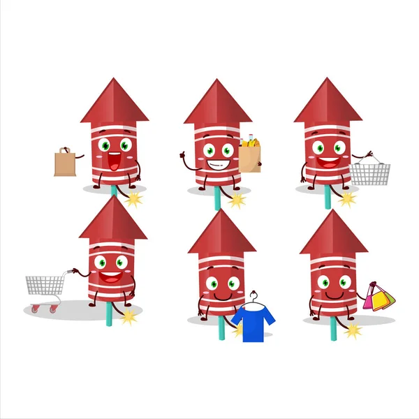 Rico Fogo Artifício Foguete Vermelho Estilo Mascote Indo Compras Ilustração —  Vetores de Stock