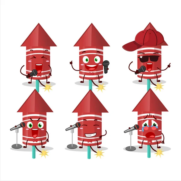 Een Schattig Cartoon Ontwerp Concept Van Rode Raket Vuurwerk Zingen — Stockvector