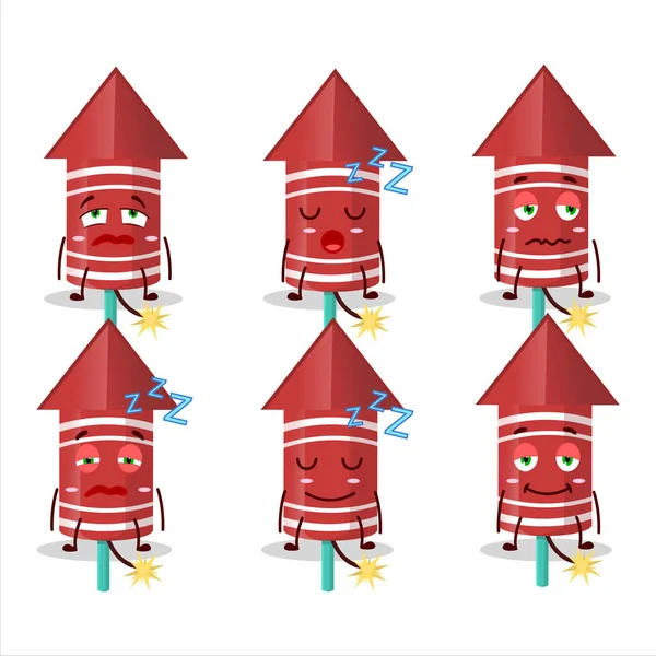 Cartoon Character Red Rocket Firework Sleepy Expression Vector Illustration — Stock Vector