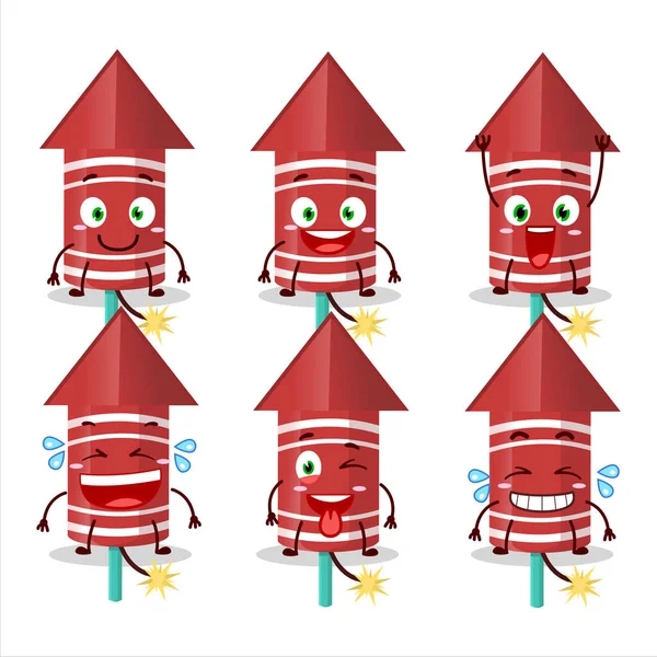 Personagem Desenhos Animados Fogo Artifício Foguete Vermelho Com Expressão Sorriso —  Vetores de Stock