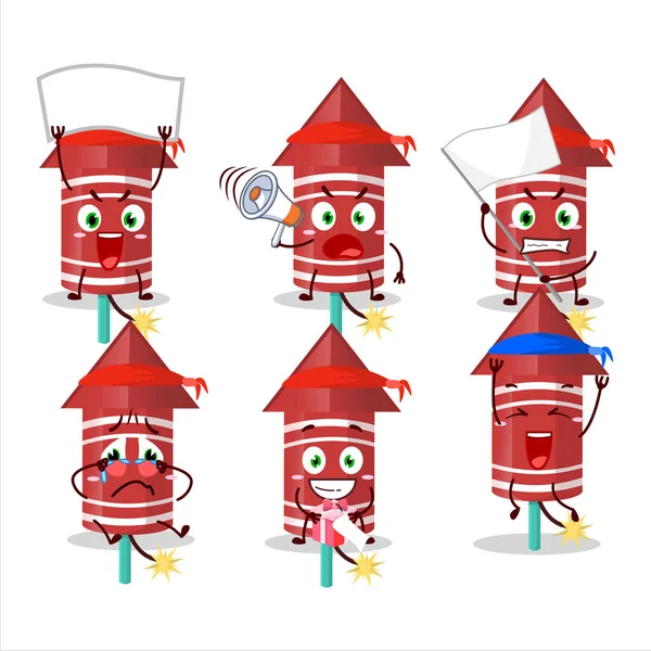 Estilo Design Mascote Personagem Fogo Artifício Foguete Vermelho Como Apoiante —  Vetores de Stock