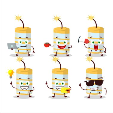 Çeşitli iş simgelerine sahip sarı kestane fişeği çizgi film karakteri. Vektör illüstrasyonu