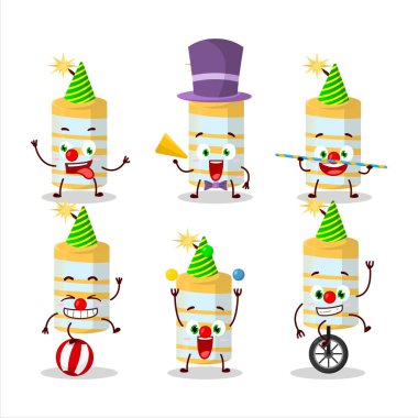 Çeşitli sirk gösterileri olan sarı kestane fişeği çizgi film karakteri. Vektör illüstrasyonu