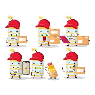 Kurye olarak çalışan sarı kestane fişeğinin çizgi film karakteri tasarımı. Vektör illüstrasyonu