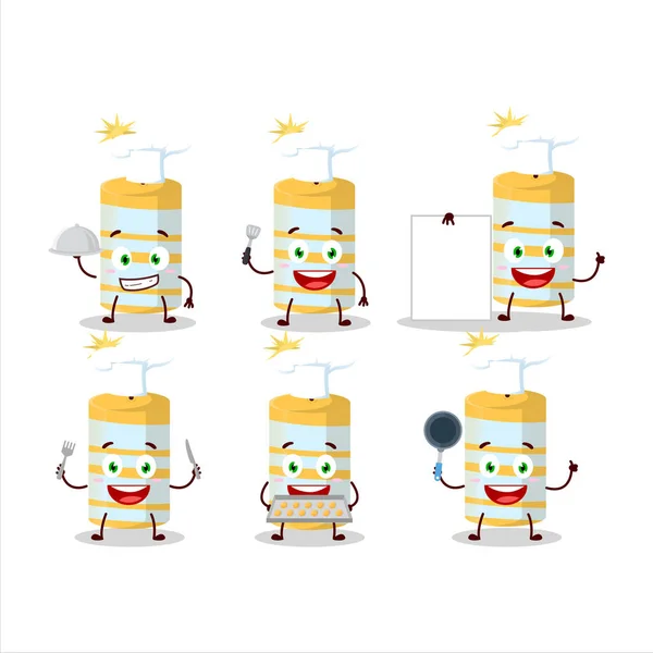 Kreslený Charakter Žluté Petardy Různými Emotikony Šéfkuchaře Vektorová Ilustrace — Stockový vektor