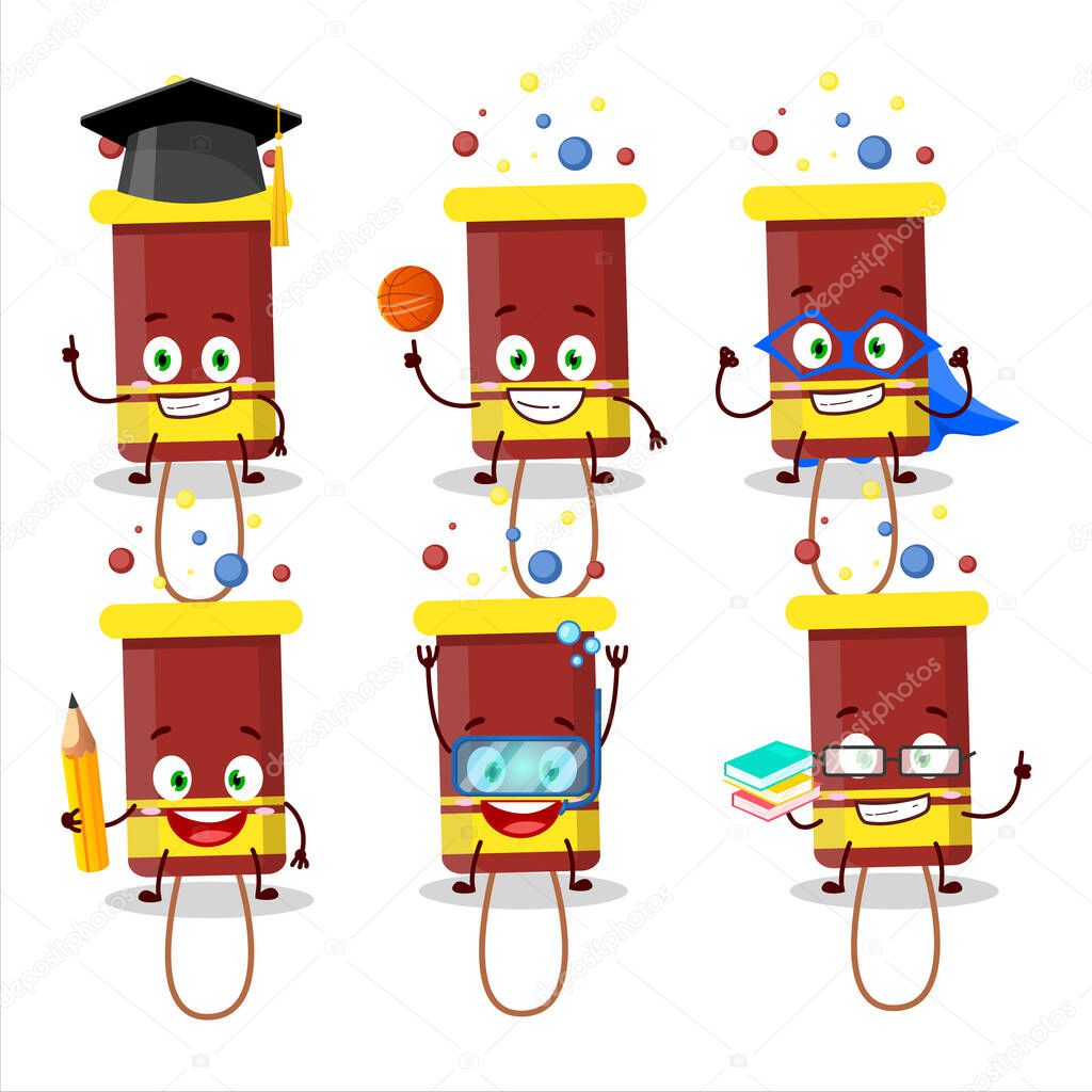 School student of bubble blaster firework cartoon character with various expressions. Vector illustration