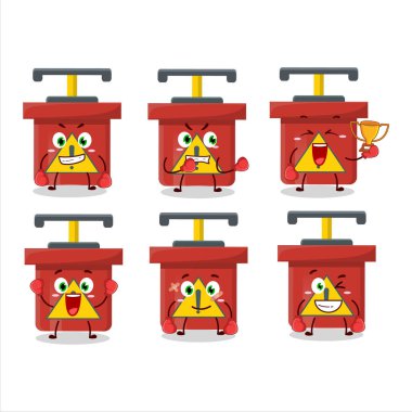 Sportif dinamit patlatma makinesi boks sporu çizgi film maskotu tasarımı. Vektör illüstrasyonu