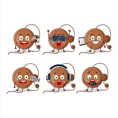 Havai fişek topu çizgi film karakteri çeşitli şirin duygu simgeleriyle oyunlar oynuyor. Vektör illüstrasyonu