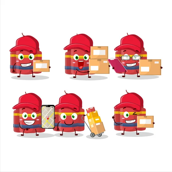 Cartoon Character Design Red Dynamite Bomb Working Courier Illustration Vectorielle — Image vectorielle